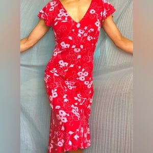 Banana Republic Red and White flowered Maxi dress